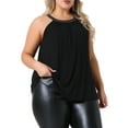 thumbnail image 4 of Agnes Orinda Women's Plus Size Camisole Tops Sparkling High Neck Sleeveless Back Keyhole Summer Casual Flowy Cami Blouse 1X Black, 4 of 5
