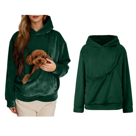 Women Pet Dog Pouch Hoodies Oversized Velvet Animal Holder Hood Creative Long Sleeve Oversized Pocket Pet Hoodie Fall Clothes