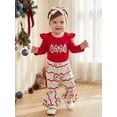 thumbnail image 4 of Cjfdfy Newborn Baby Girls Christmas Outfit Christmas Tree Bow Ruffle Long Sleeve Romper Flare Pants Headband Three Piece Set Cute Infant First Christmas Fall Winter Outfit, 4 of 9