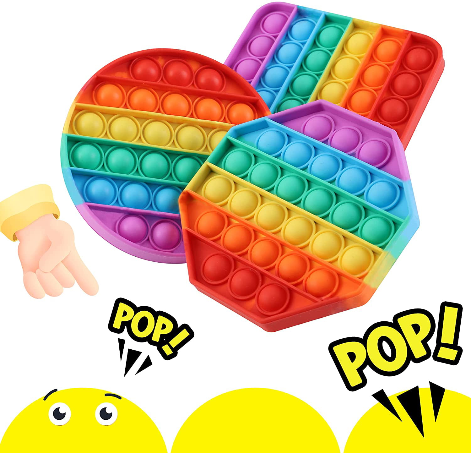 Push Pop Bubble Fidget Toy Stress Reliever Autism Special Needs Silicone Pop It Bubble Fidget Sensory Game Anxiety Relief Toys for Kids Adults 3 Pack 