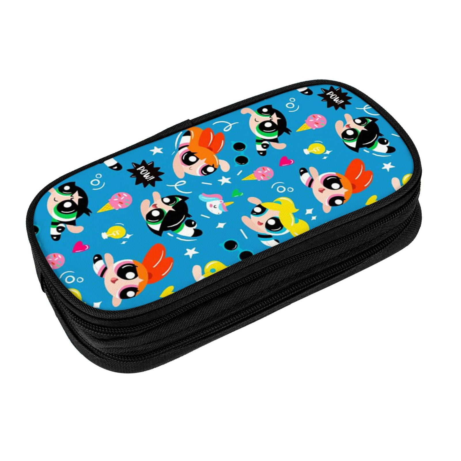 The Powerpuff Gi-rls Pencil Case Large Capacity Pencil Pouch Pen Bag Office Stationery Organizer Travel Makeup Bag Black