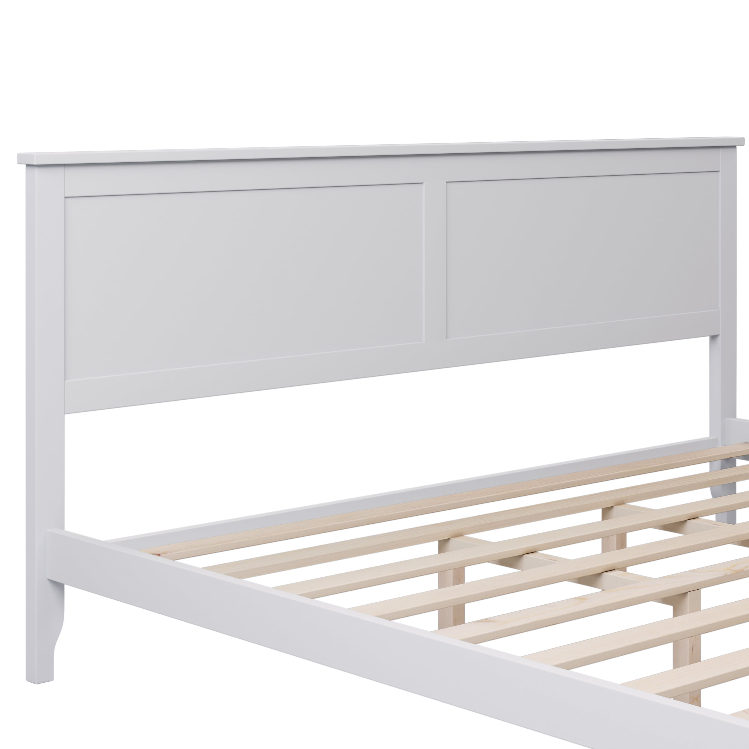 Aukfa King Bed Frame, Wood Platform Bed with Headboard - White