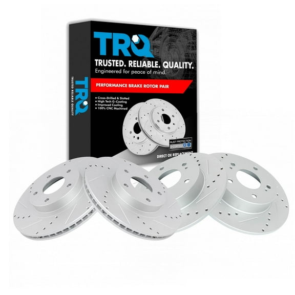 TRQ Front and Rear Performance Brake Rotors Set Premium G-Coated Cross Drilled & Slotted Fits Select 2002-2004 INFINITI I35 2002-2003 Nissan Maxima