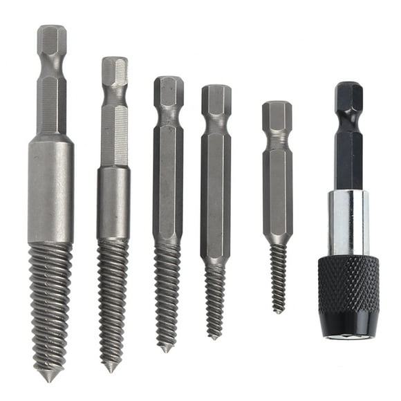 6 Pieces Screw Extractor Set, Headless Screw Remover Broken Bolt Extractor Damaged Stud Removal Tool Set with 1/4 Quick Change Mandrel for Machinery Repair Work