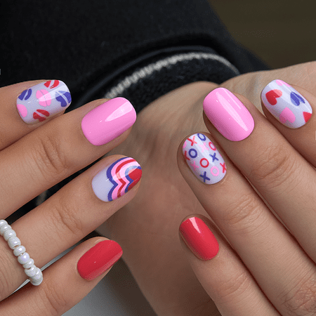 CurvLife Sweetheart Shades Press-On Nails - 30PCS, Oval, Easy Apply, Non-Toxic & Reusable
