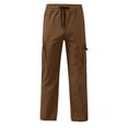 thumbnail image 4 of CUZIBR Kids Cargo Pants With Multiple Pockets Comfortable Casual Trousers For Boys Elastic Drawstring Waist Loose Straight Leg Trousers Lightweight Bottoms For School Outdoor,Brown,11-12 Years, 4 of 5