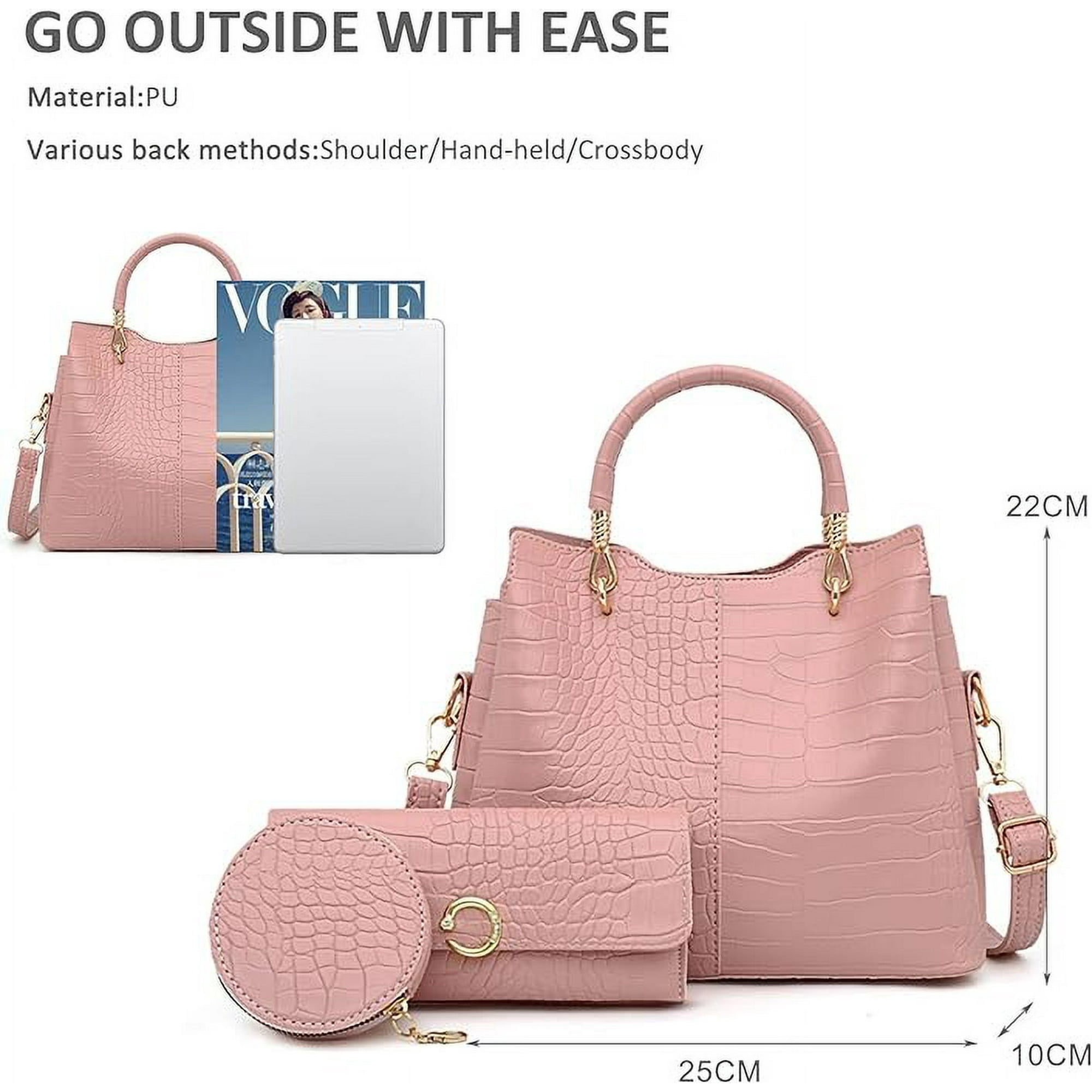 Women s Handbags Set Shopper Shoulder Bag Crocodile Handbag Medium Size Women Shoulder Bag PU Leather Office Handbag 3 Piece Bag with Purse red