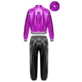 thumbnail image 2 of Linjinx Kids Boys Girls Hip Hop Jazz Dance Costumes Shiny Metallic Bomber Jacket with Sweatpants Purple&Black 10, 2 of 7