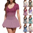 thumbnail image 5 of Women's Floral Print Short Sleeve Mini Skater Dress Casual Fit and Flare Graduation Party Dress, 5 of 5
