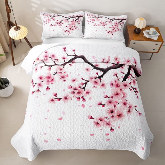Erosebridal Cherry Blossom Twin Quilt Set,Japanese Minimalist Style Twin Coverlet Set For Boys,2 Pieces