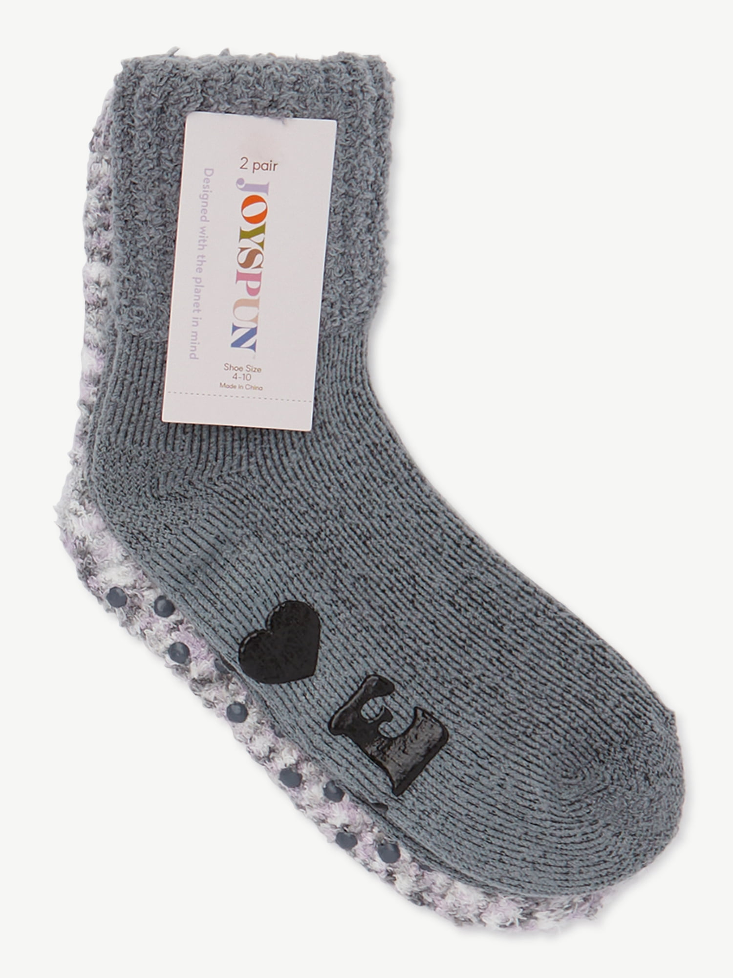 Joyspun Women's Lounge Crew Socks, 2-Pack, Size 4-10