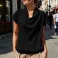 thumbnail image 5 of IUYRTFE Women's Draped Cowl Neck Short Sleeve Satin Blouse – Elegant Solid Color Summer Top for Office and Casual Daily Wear, 5 of 7