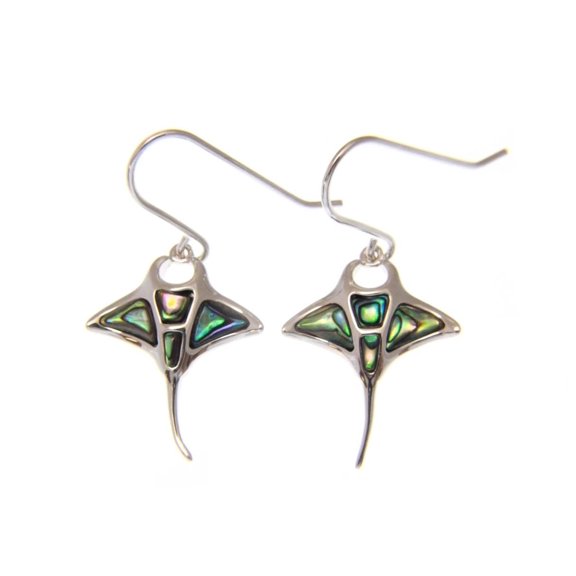 925 sterling silver Hawaiian manta ray abalone shell paua hook wire earrings