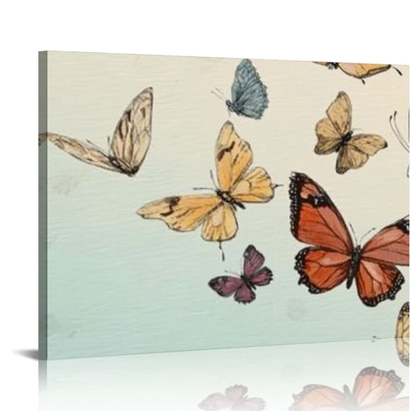 FCXZI Vintage Gold Framed Wall Art, Classical Flying Butterflies Paintings, Canvas Prints Artwork with Antique Victorian Wall Pictures Decor for Living Room Gallery Bedroom 16x12in