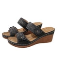 thumbnail image 3 of Zefriona Women's Casual Wedge Sandals Slip On Floral Open Toe Comfortable Summer Beach Slides Black Size 6, 3 of 10