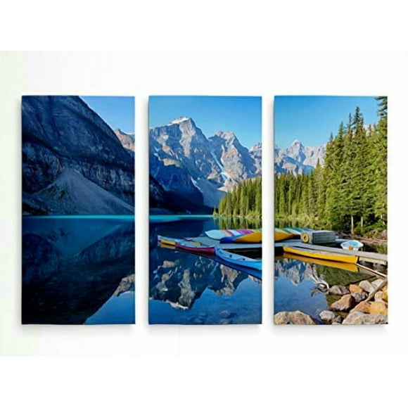 Renditions Gallery Banff Canot Quock 3 Panneaux Art Mural sur Toile Enveloppée, 12x24x3