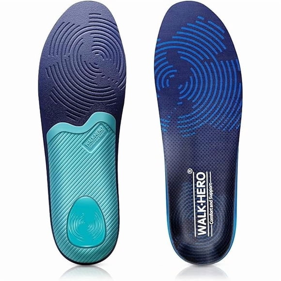 xixishop WalkHero Plantar Fasciitis Insoles - Medium Arch Support Inserts for Men & Women with Comfort Cushion | Orthotic Inserts to Relieve Foot Pain and Provide Shock Absorption (Blue) Mens 7-7 1/2