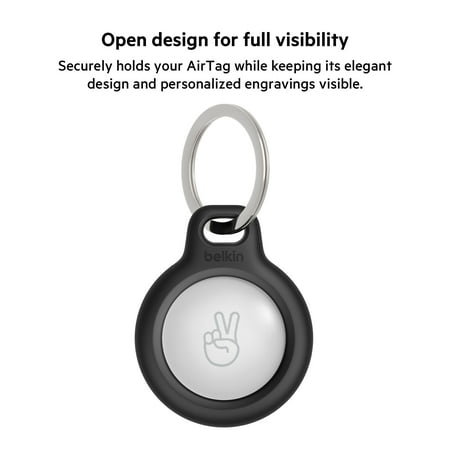 Belkin Apple AirTag Secure Holder with Key Ring - Durable Scratch Resistant Case With Open Face & Raised Edges - Protective AirTag Keychain Accessory For Keys, Pets, Luggage, Backpacks - 4-Pack Black