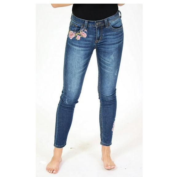 Charme by Grace in LA Women's Pink Floral Embroidered Skinny Jeans (26)