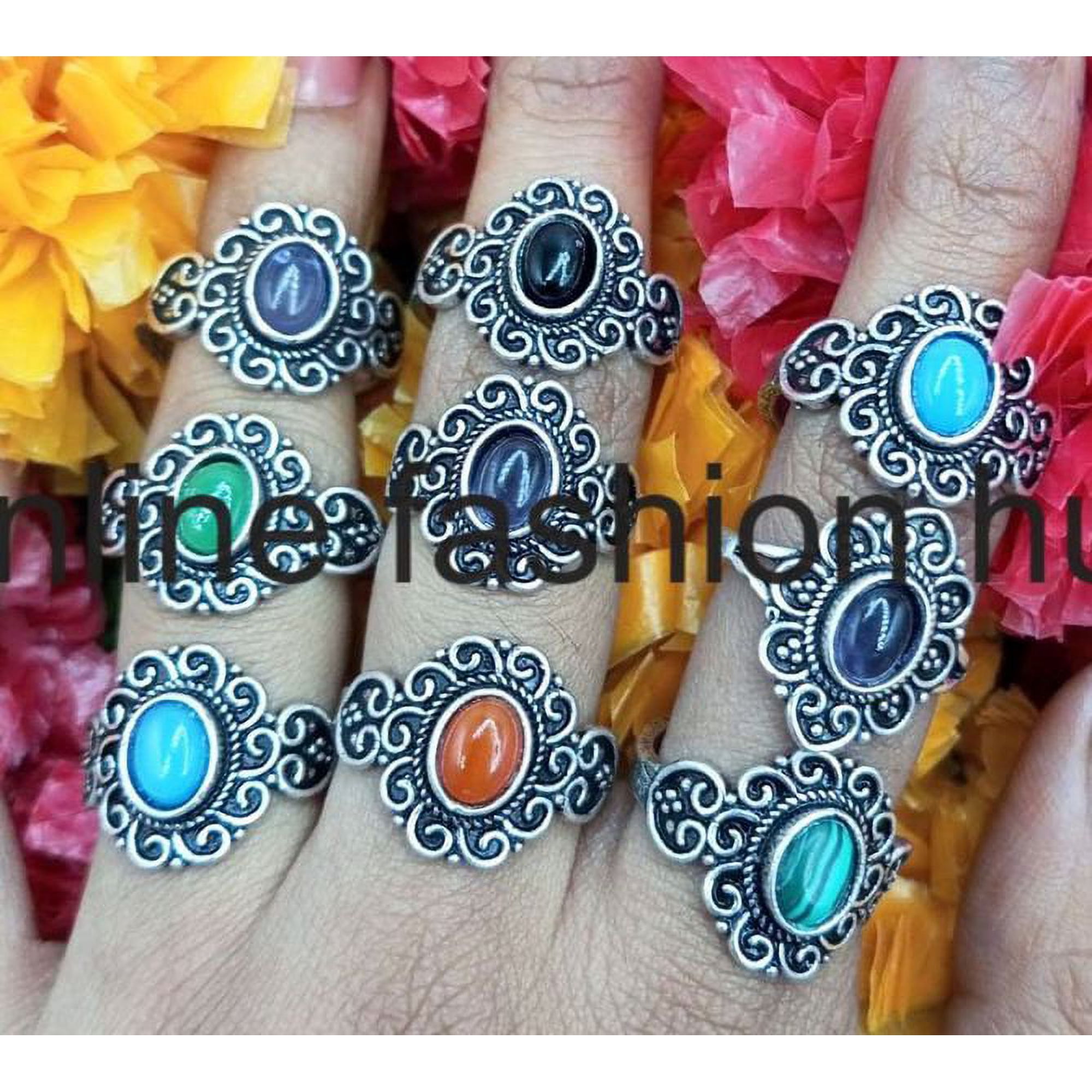 Amethyst & Mix Gemstone 925 Sterling Silver Plated Handmade 5pcs Ring