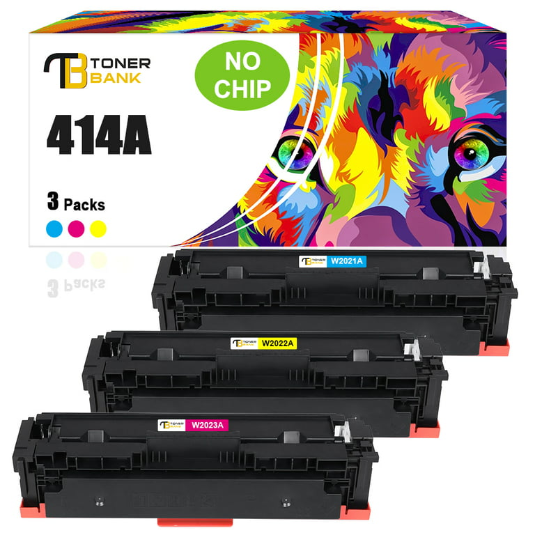 Toner Bank 3-Pack NO-CHIP Compatible Toner for HP W2023A 414A Pro MFP M479fdw M454dw M479fdn M454dn Laser Ink, Cyan Magenta Yellow -