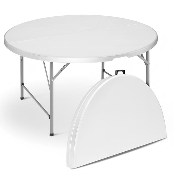 MoNiBloom Round Folding Table with Handle, 4.5Ft Heavy Duty Commercial Event Wedding Party Desk, for 6 to 8 Seat, White