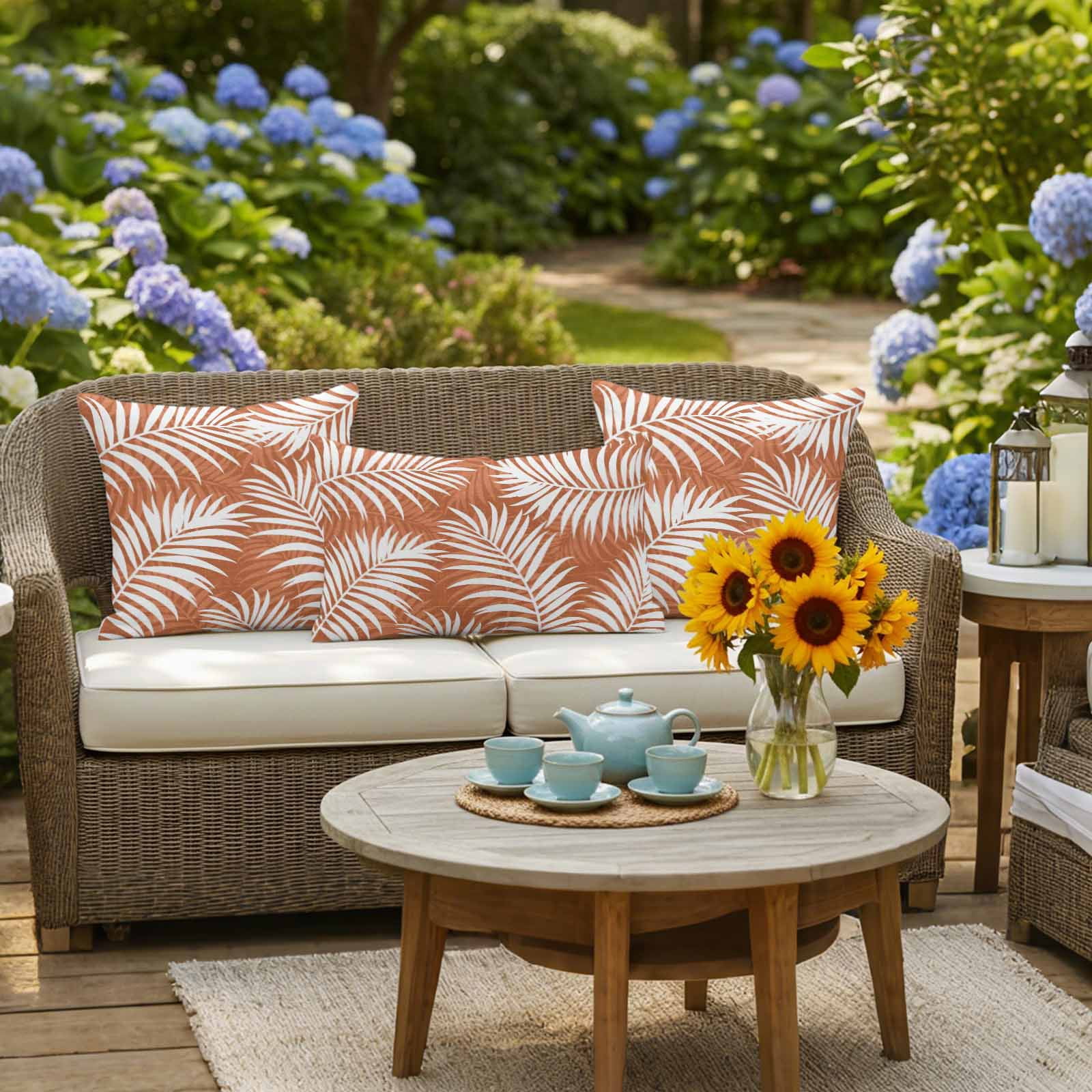 Outdoor Waterproof Throw Pillow Covers Set of 2 Summer Palm Leaves Decorative Pillowcases Square Outdoor Pillows Cushion Case 18x18 Inch Orange Tropical Leaf Plant Patio Pillows for Couch Sofa Bed