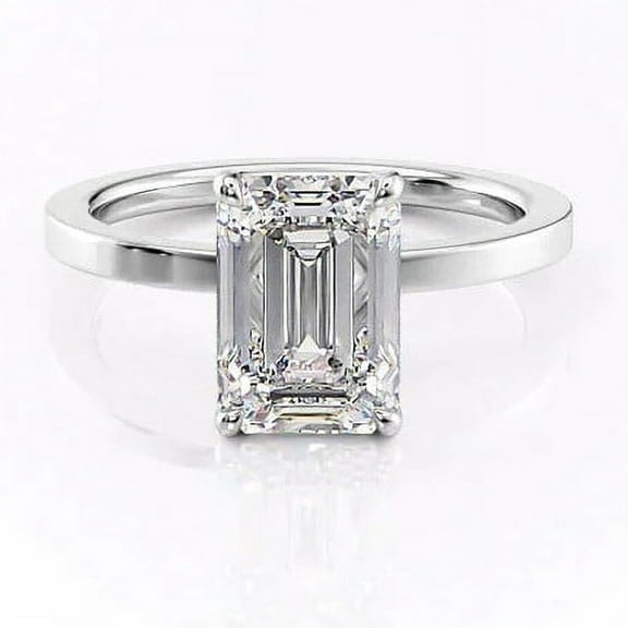 SOLITAIRE JEWEL 2Ct Emerald Moissanite Solitaire Engagement Ring Thick Band For Women 10K White Gold