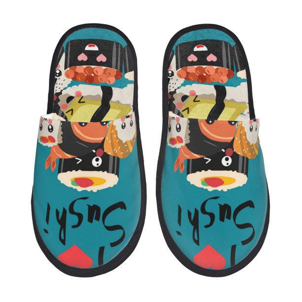 Balery I Love Sushi Pantuflas de Casa de Felpa Silenciosas con Diseño Estampado, Zapatillas Cómodas Antideslizantes de Algodón para Interior-Medium