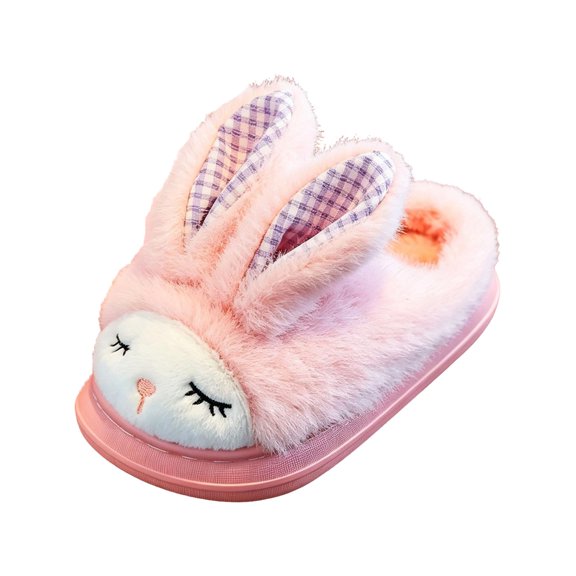 2026 Girls Cute Bunny Plush House Slippers, Kids Cartoon Rabbit Warm Fuzzy Open Back Indoor Slippers for Toddler to Big Kids 1-12 Years