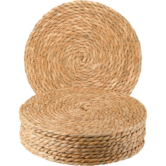 Round Woven Placemats 13 Inch Set of 10 - Boho Rattan Placemat Natural Water Hyacinth Placemats, Farmhouse Weave Place Mats, Rustic Braided Wicker Table Mats for Dining Table,Home,Wedding