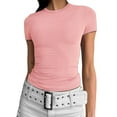 thumbnail image 4 of YDKZYMD Workout Crop Tops for Women Teen Girls Layering Slim Fitted Tight Shirt Short Sleeve Y2k Crew Neck Juniors Basic Tee Summer Cute Going Out Tops Pink XL, 4 of 5
