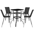 thumbnail image 2 of Emma + Oliver 5 Piece Outdoor Bar Height Set-Glass Patio Bar Table-Black All-Weather Barstools, 2 of 12