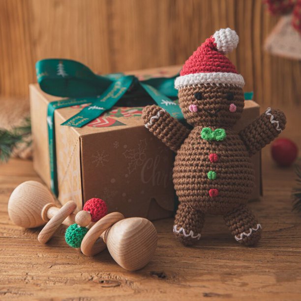 Santa Claus Baby Rattle Toy Handmade Crochet Rattles Appease Doll Beech Wood Rattle Play Gym Kids Christmas Gift With Box heqiyong LED