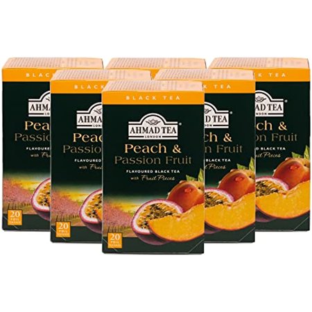 Ahmad Tea Black Tea, Peach And Passion Fruit Teabags, 20 Ct (Pack Of 6) - Caffeinated And Sugar-Free