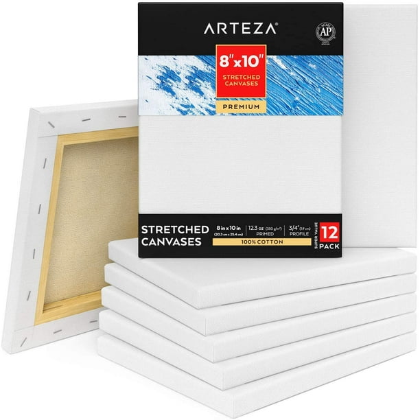 Arteza Stretched Canvas, Premium, White, 8"x10", Blank Canvas Boards