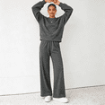 thumbnail image 7 of Women 2 Piece Outfits Fall Sweatsuits Crewneck Sweatshirt Wide Leg Sweatpants Lounge Sets Tracksuit, 7 of 7