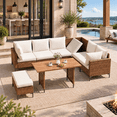 thumbnail image 3 of LAUSAINT HOME 8-Piece Patio Furniture Set, Outdoor Wicker Conversation Set with Adjustable Backrest & Storage Ottoman, Beige Cushions, 3 of 13