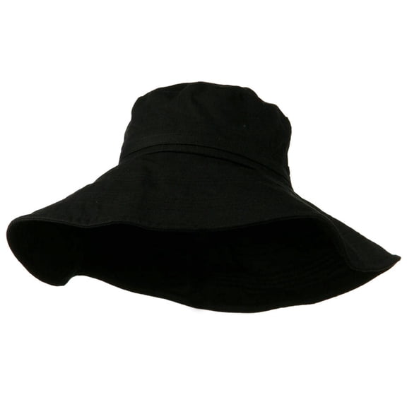 Big Size Ladies Linen Wide Brim Hat - Black 2XL