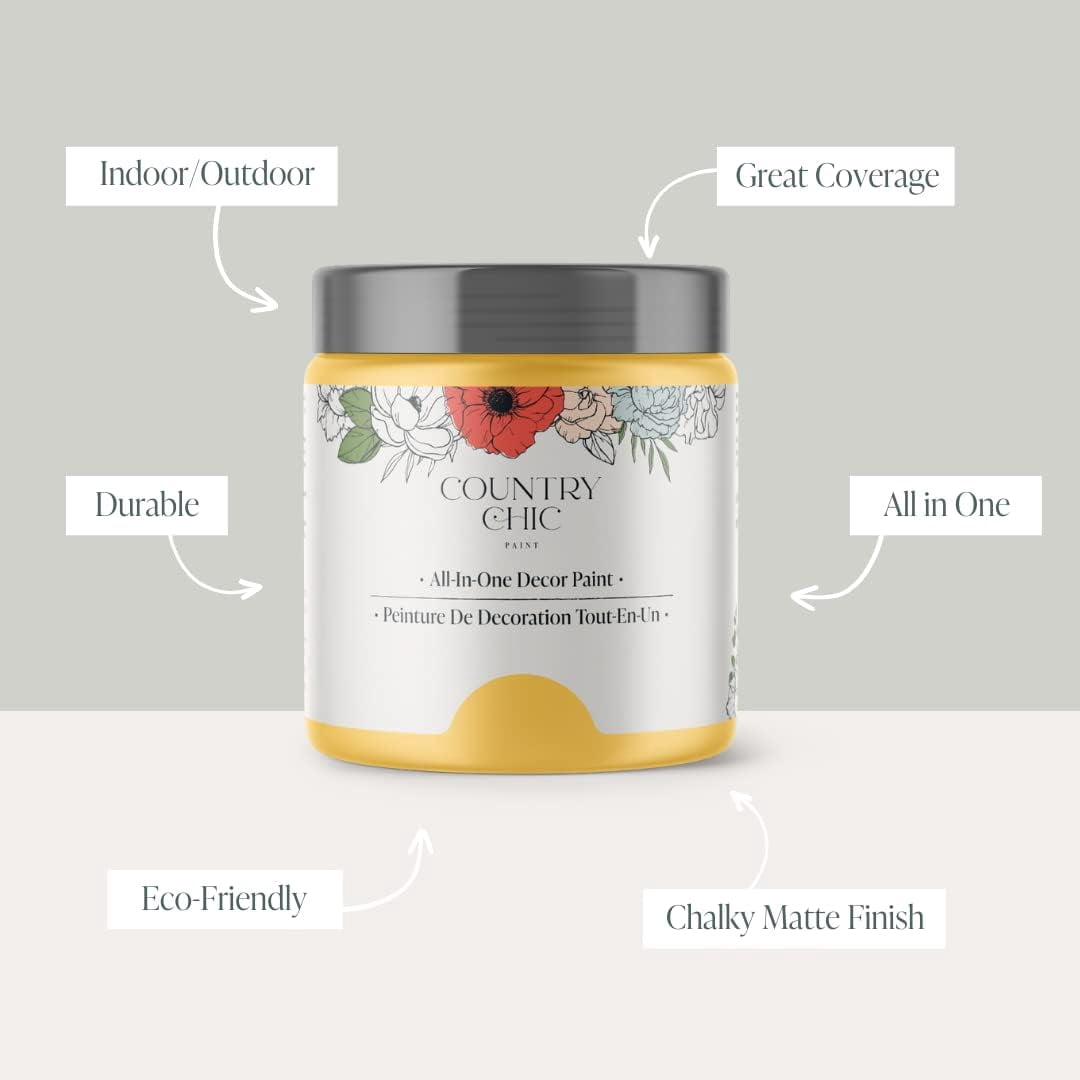 JJEAN-Country Chic All-in-One Chalk Paint for Furniture, Cabinets, Home Decor, Eco-Friendly, Matte Finish, Built-In Primer & Top Coat for Wood, Metal - Yellow Wellies (Yellow) - 4 oz (118 ml)