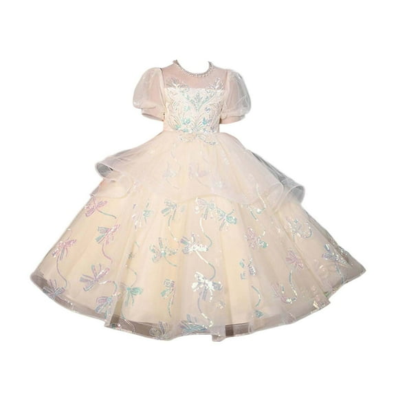 Ruyang Girls Formal Evening Dress High Waist Puff Sleeve Wedding Pageant Dress Elegant Tulle Tutu Princess Dresses