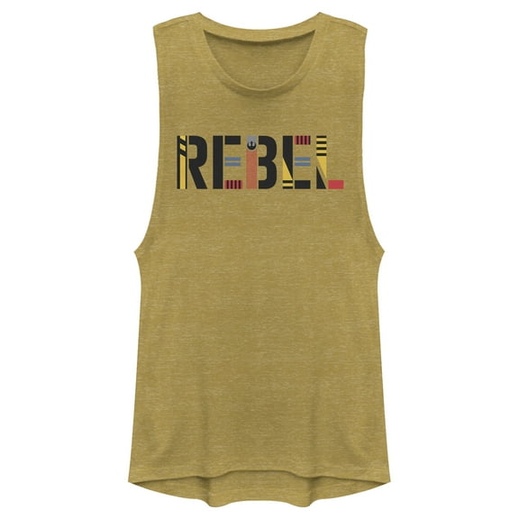 Junior's Star Wars: The Rise of Skywalker Rebel Text  Festival Muscle Graphic Tee Gold Heather X Small