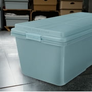 Hefty 28.3 Gallon Plastic Garage Storage Tote, Smoke Blue, Set of 4
