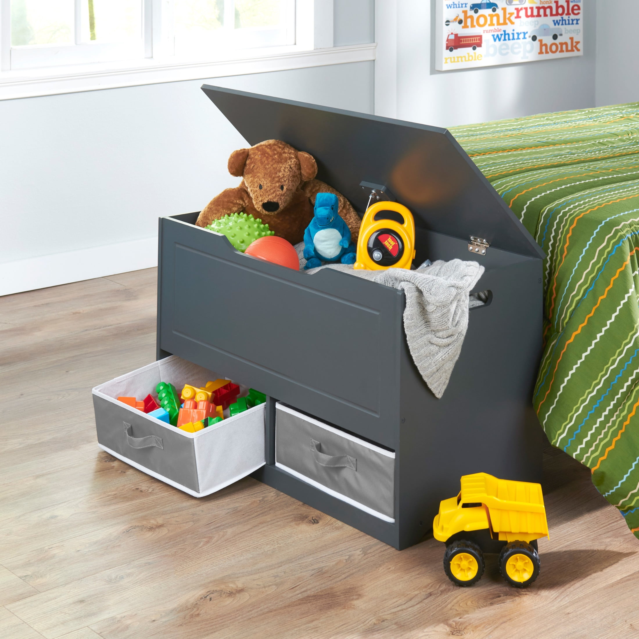 Badger Basket Children's Wooden Up & Down Toy Box and Storage Bench 3.8 Cu ft. - Charcoal