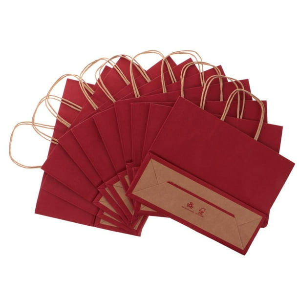 10pcs Bolsas de Papel Kraft de Regalos con Manija Decoración de de Bautizo de Bebé de Cumpleaños Rojo oscuro