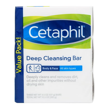 Cetaphil Deep Cleansing Bar, 4.5 oz, 3 count (Best Solution For Body Acne)