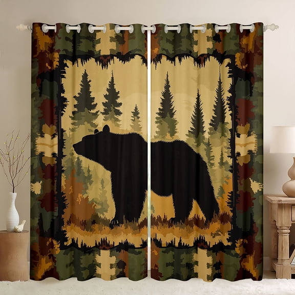 Castle Fairy Animal Bear Black Out Curtains for Female Men Women,Vintage Cabin Aesthetic Curtains Pack of 2 (42x63 Each),Woodland Wildlife Bedroom Curtains,Microfiber Bedroom Decor
