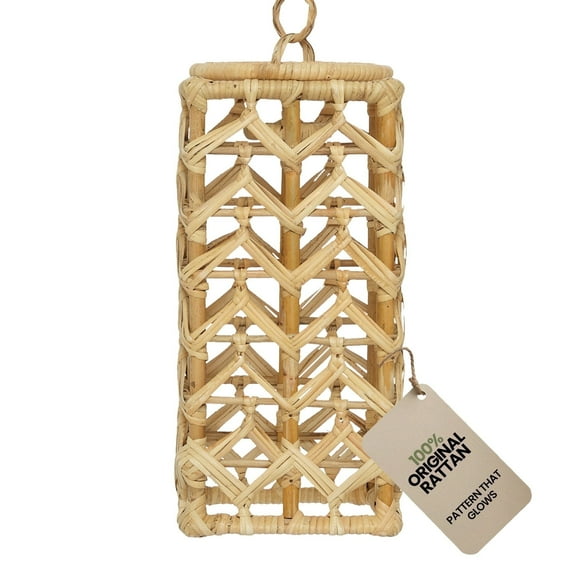 Amara Handmade Rattan Hanging Lampshade, Sustainable Rectangular Ceiling Light Fixture