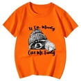 thumbnail image 1 of NINGMENG Hauts et T-Shirts pour Filles, Imprimé Animal Raton Laveur Mignon, Col Rond, Manches Courtes, Orange, 10-11 Ans, 1 of 4