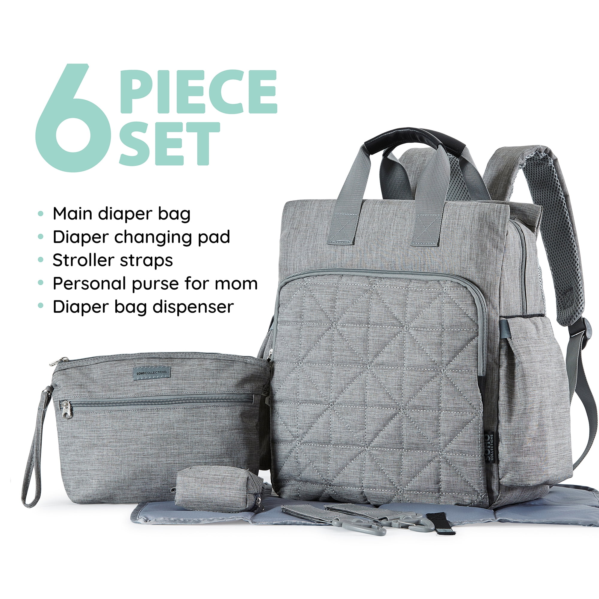 Diaper Pad & Extra Bottle Cooler Diaper Backpack for Mom Daily Outing Gray Baby Bags for Mom USB Charging Port with Changeable Stroller Straps 